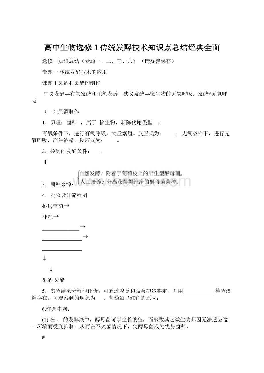 高中生物选修1传统发酵技术知识点总结经典全面.docx