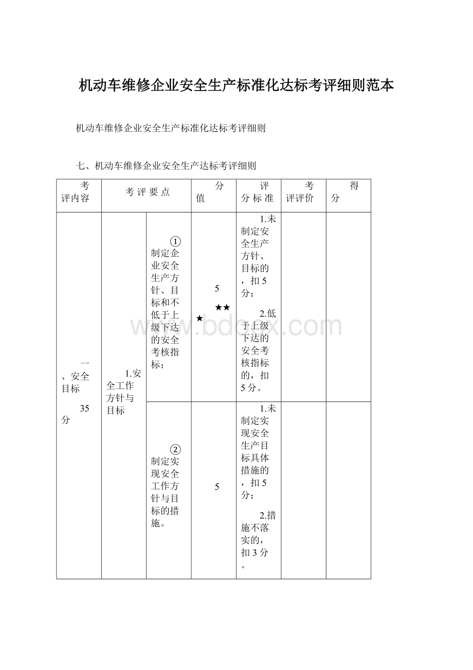 机动车维修企业安全生产标准化达标考评细则范本.docx_第1页