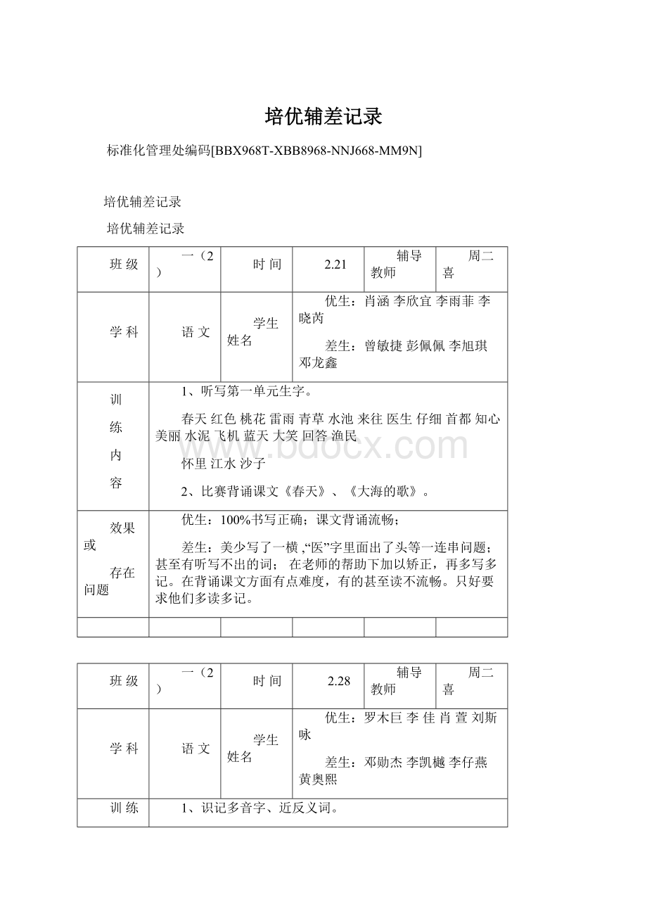 培优辅差记录Word文档格式.docx