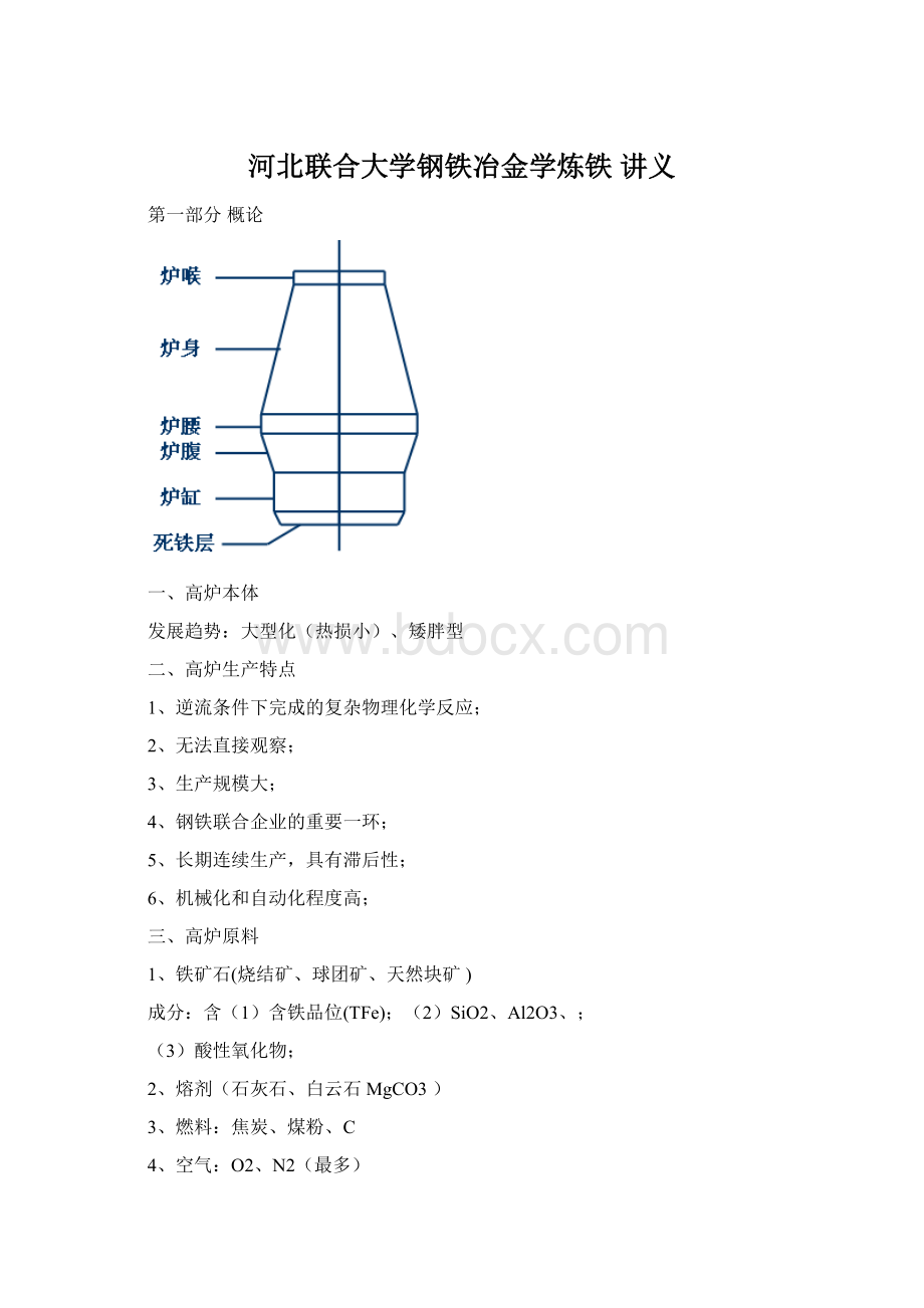 河北联合大学钢铁冶金学炼铁 讲义.docx