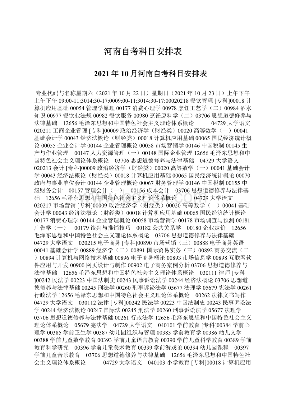 河南自考科目安排表Word文档下载推荐.docx