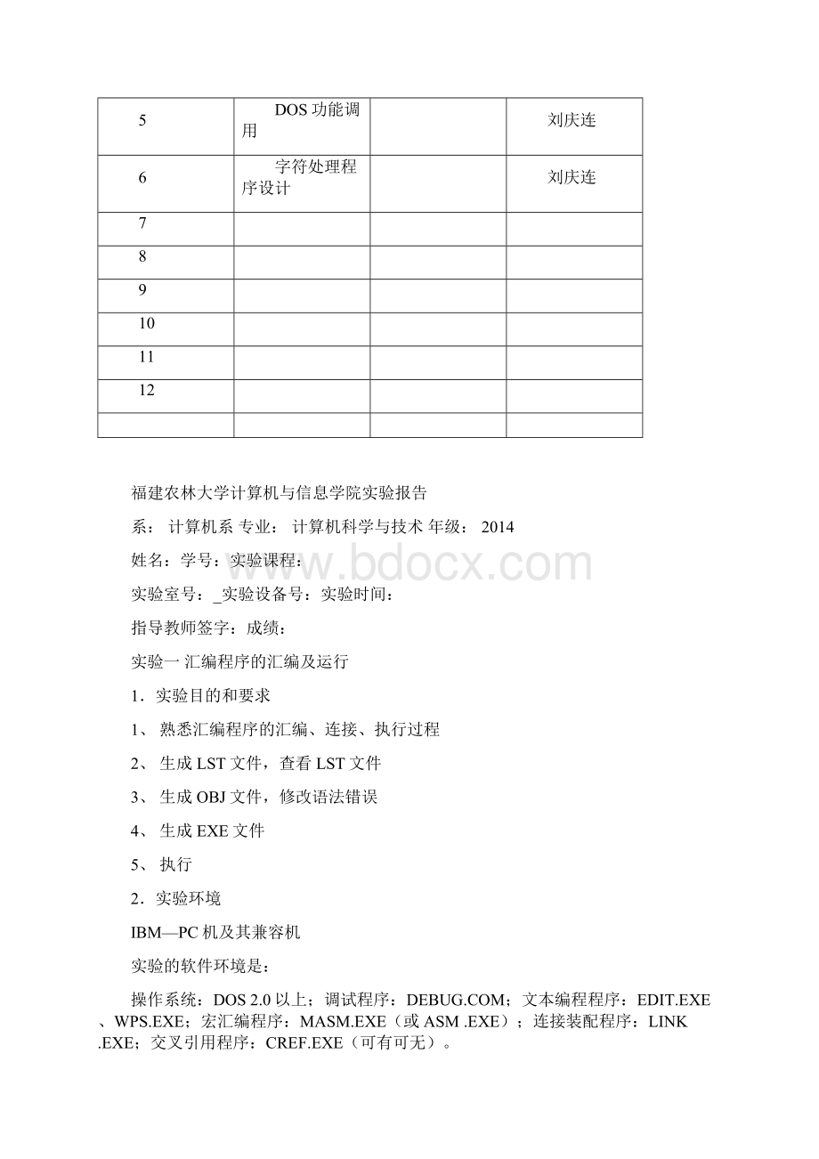 汇编语言实验汇总福建农林大学最新文档格式.docx_第2页