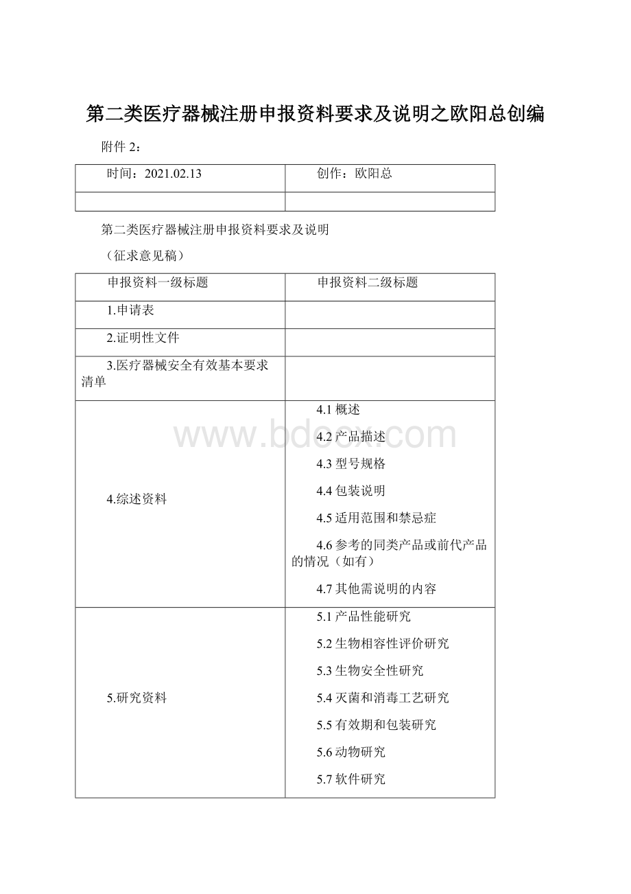 第二类医疗器械注册申报资料要求及说明之欧阳总创编Word下载.docx