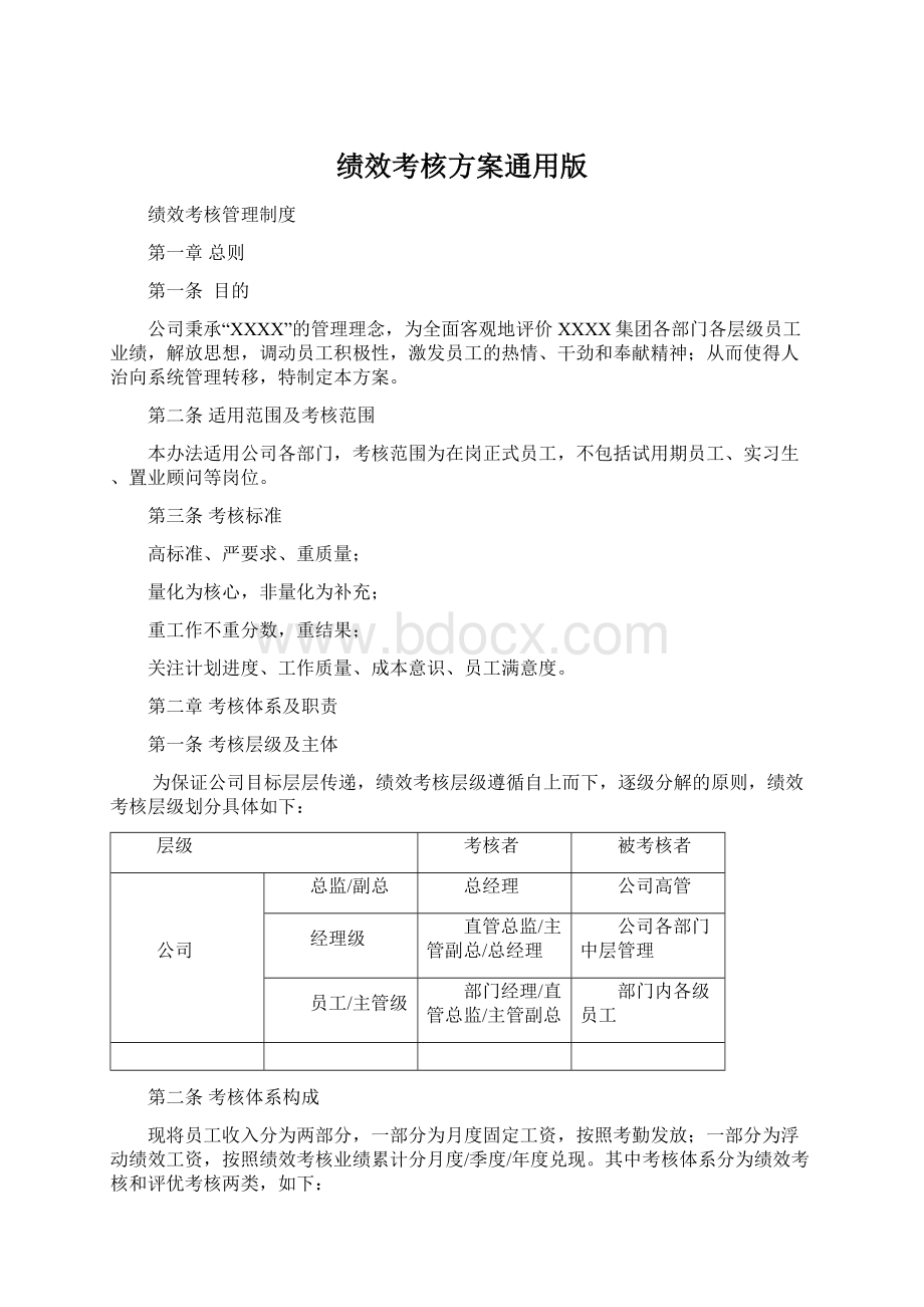 绩效考核方案通用版Word格式文档下载.docx