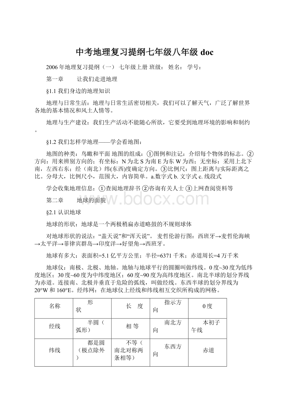 中考地理复习提纲七年级八年级doc.docx_第1页