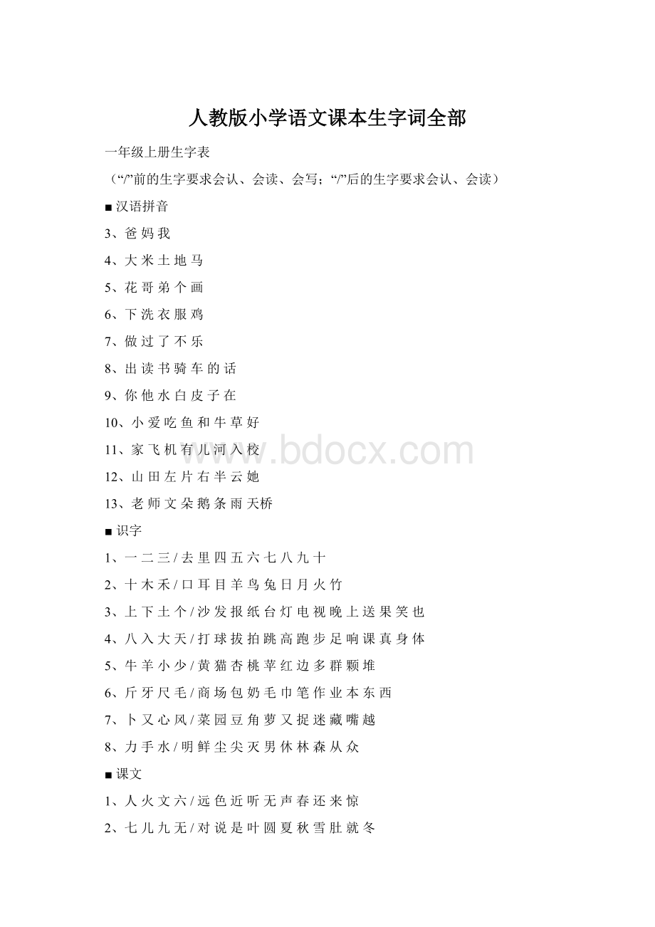 人教版小学语文课本生字词全部Word文档格式.docx