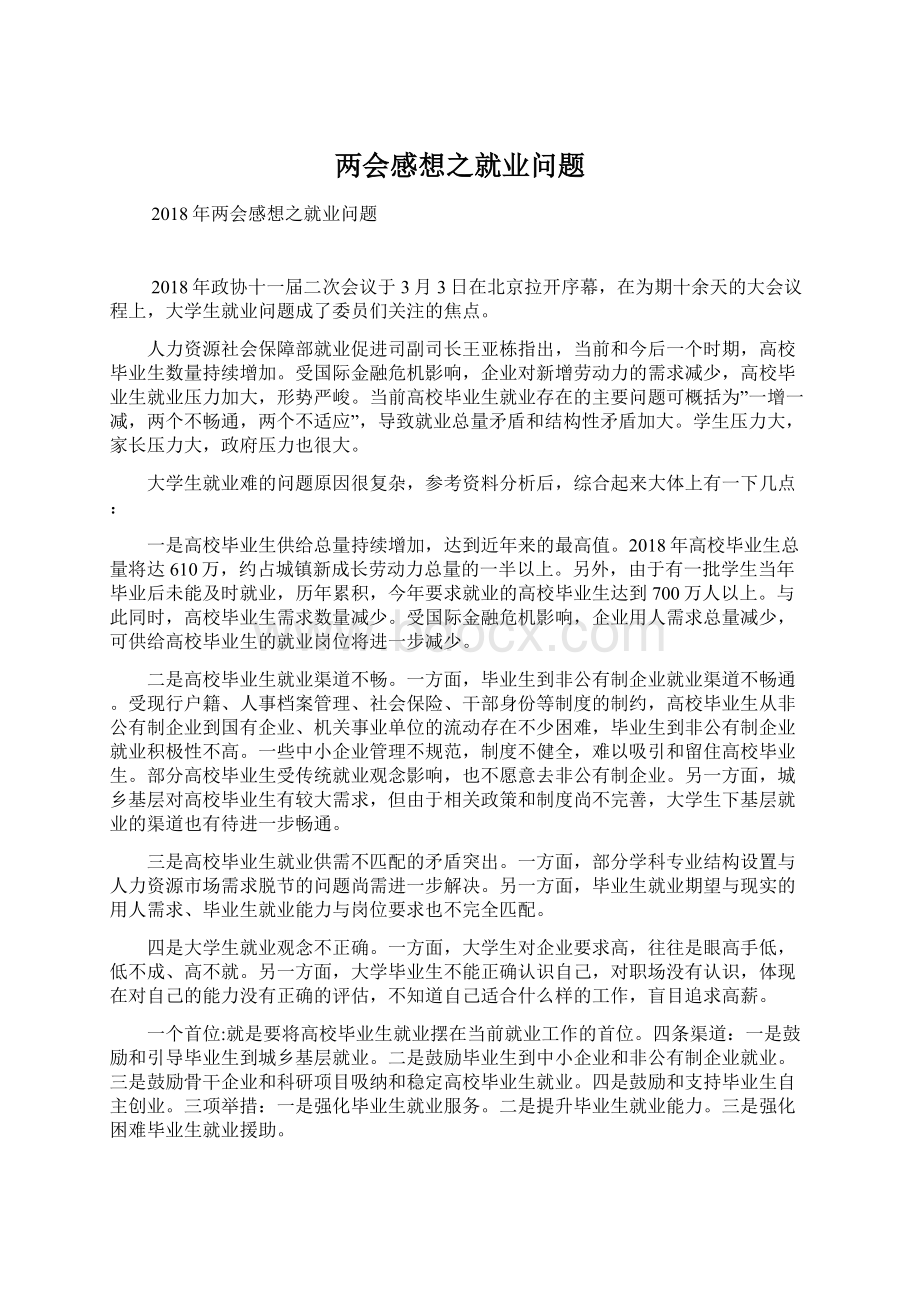 两会感想之就业问题.docx