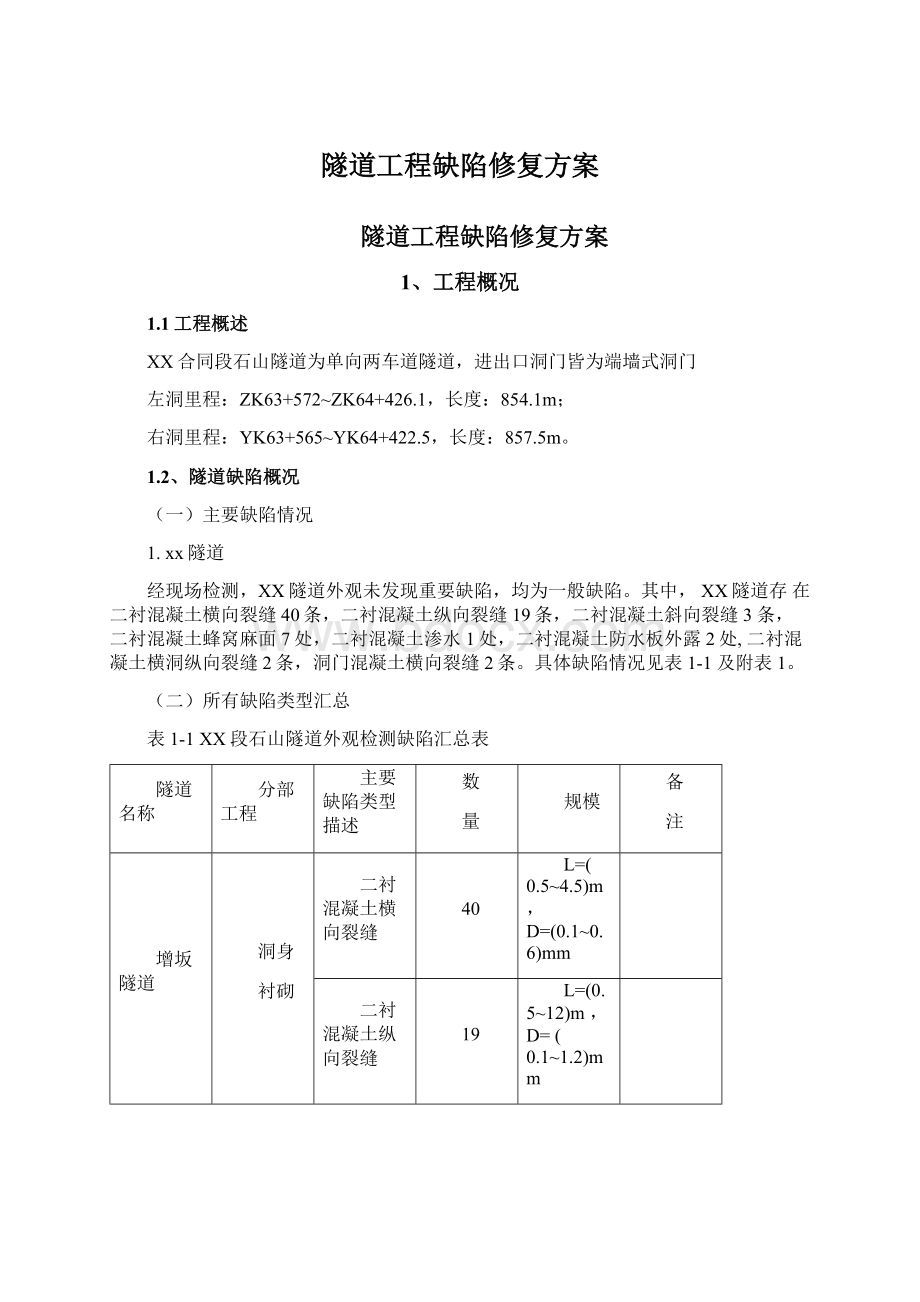 隧道工程缺陷修复方案.docx_第1页