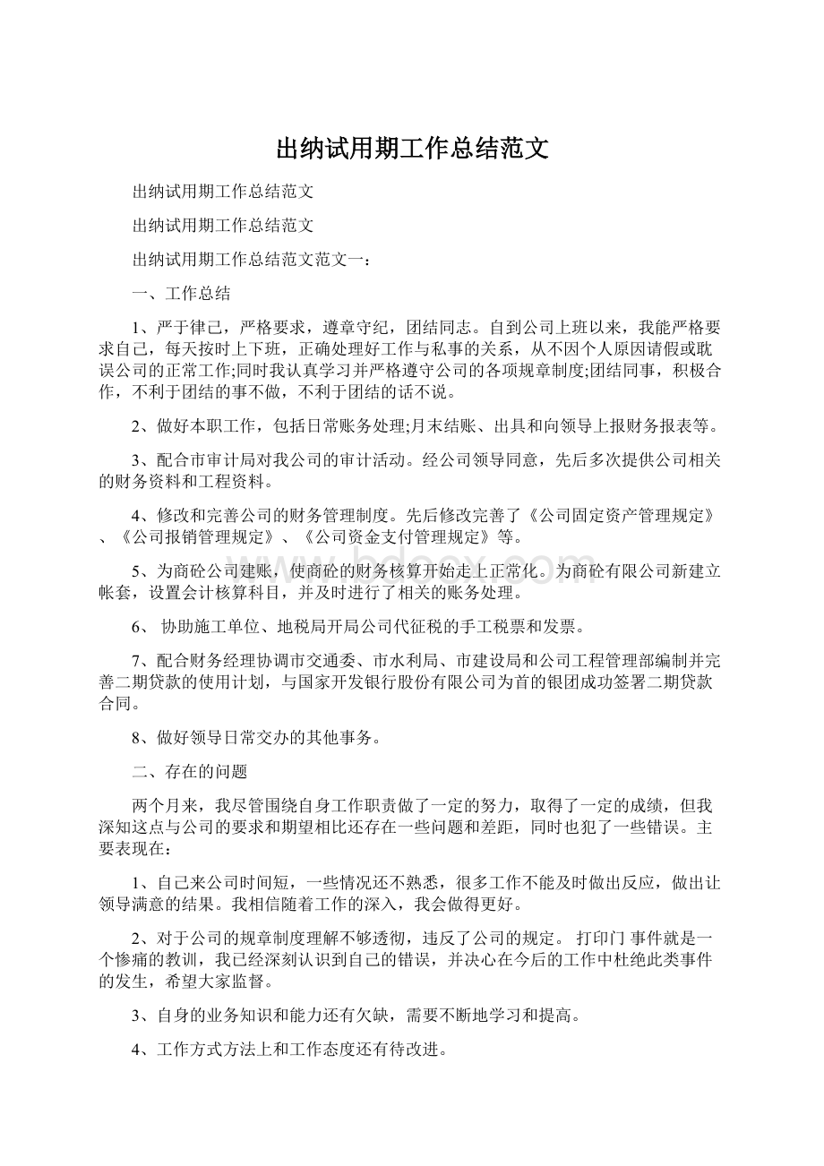 出纳试用期工作总结范文.docx