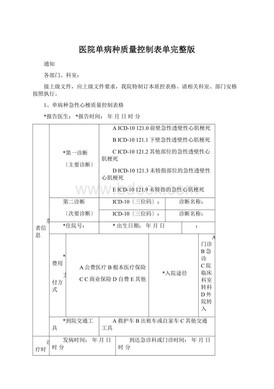 医院单病种质量控制表单完整版.docx_第1页