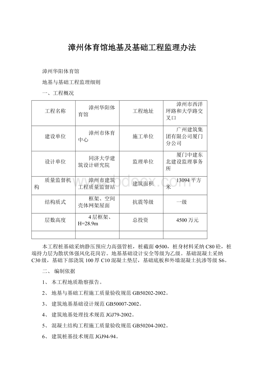 漳州体育馆地基及基础工程监理办法.docx