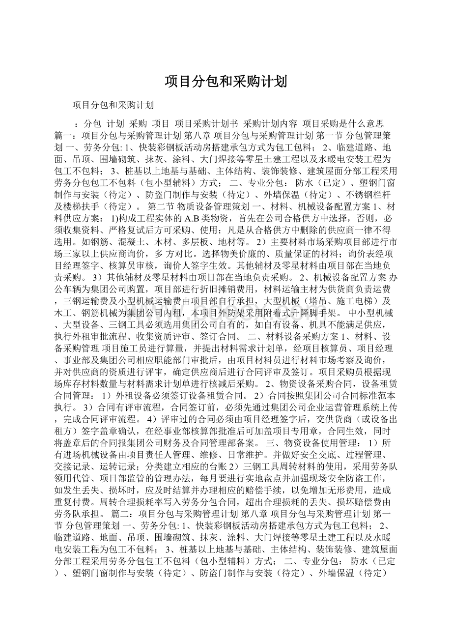 项目分包和采购计划Word格式文档下载.docx_第1页