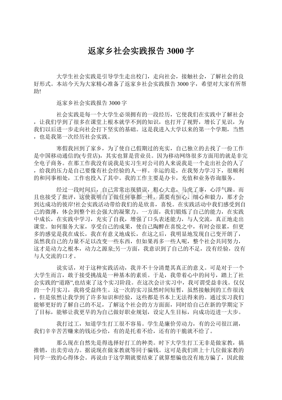 返家乡社会实践报告3000字Word格式文档下载.docx