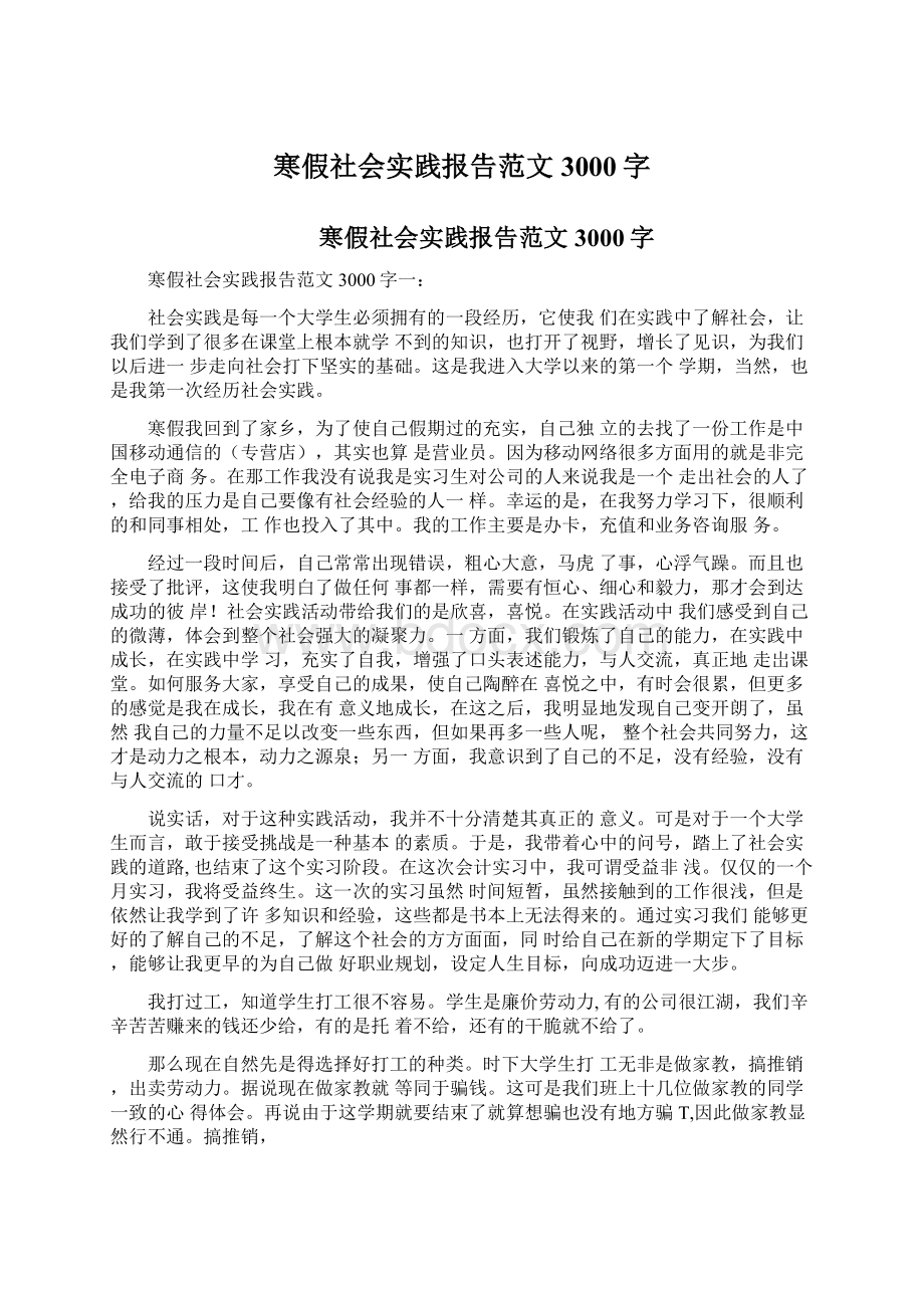 寒假社会实践报告范文3000字Word文档下载推荐.docx