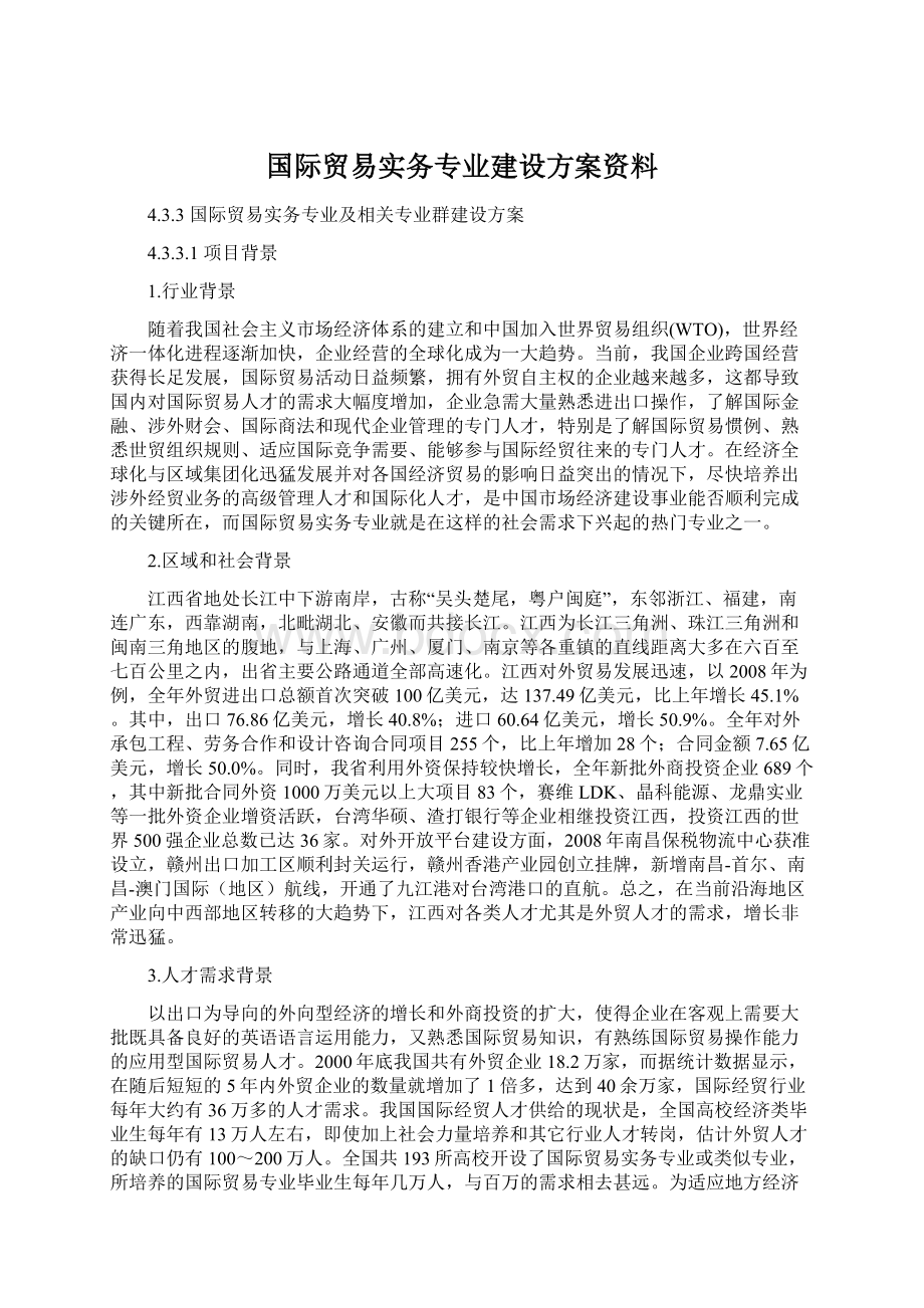 国际贸易实务专业建设方案资料Word文档格式.docx