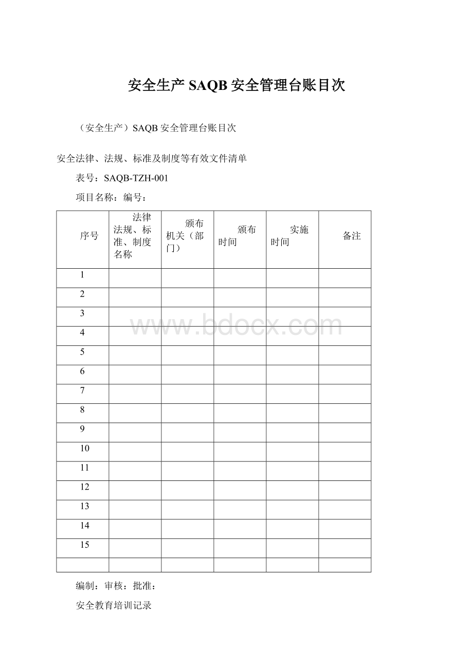 安全生产SAQB安全管理台账目次Word下载.docx