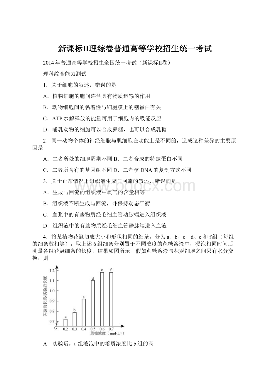 新课标Ⅱ理综卷普通高等学校招生统一考试.docx_第1页