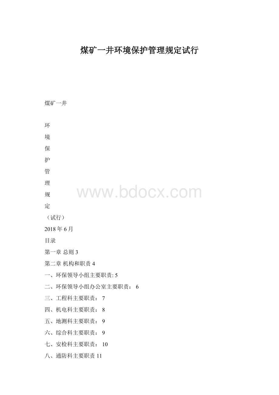 煤矿一井环境保护管理规定试行Word下载.docx