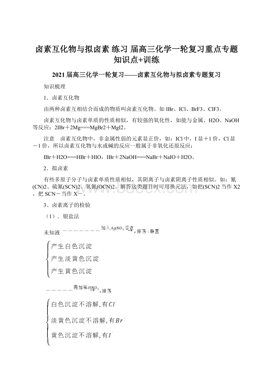 卤素互化物与拟卤素 练习 届高三化学一轮复习重点专题知识点+训练Word文档下载推荐.docx