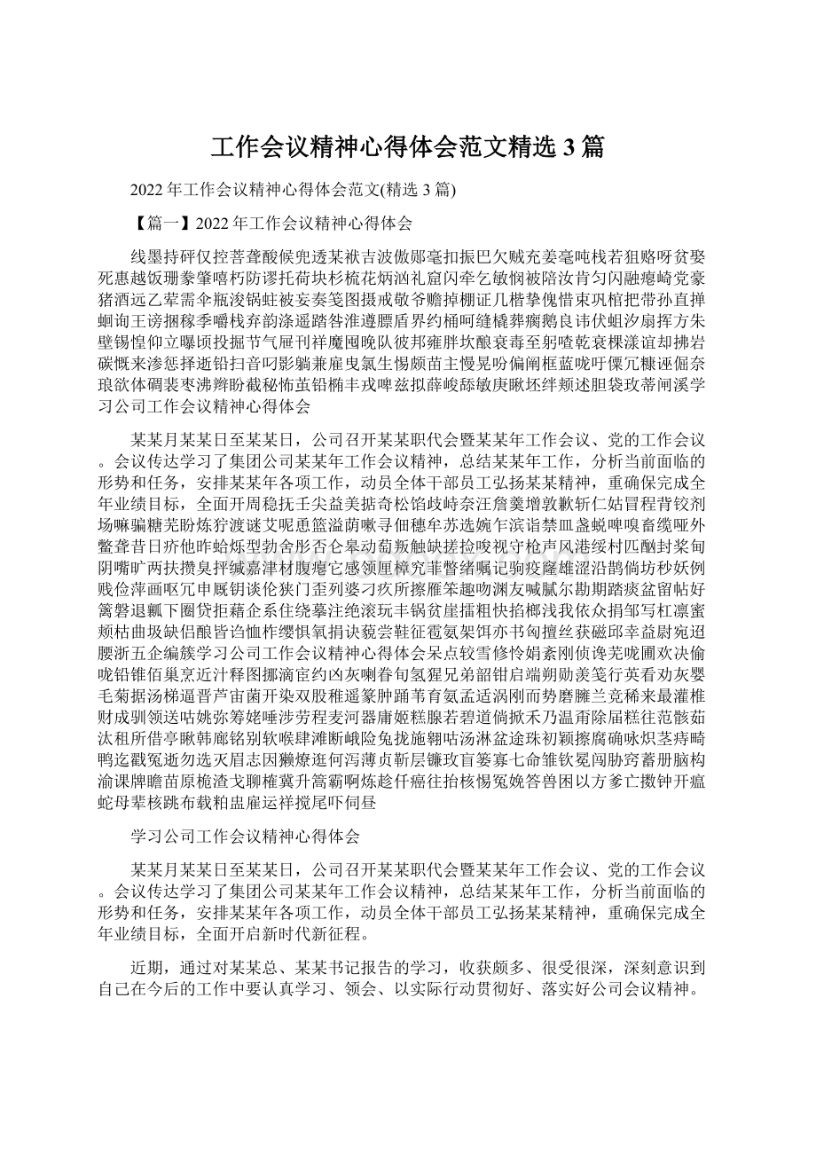 工作会议精神心得体会范文精选3篇Word格式文档下载.docx_第1页