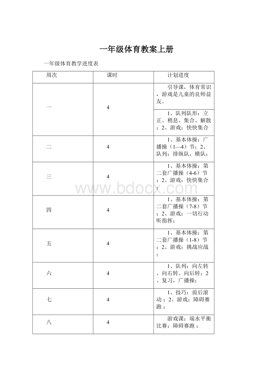 一年级体育教案上册Word文件下载.docx