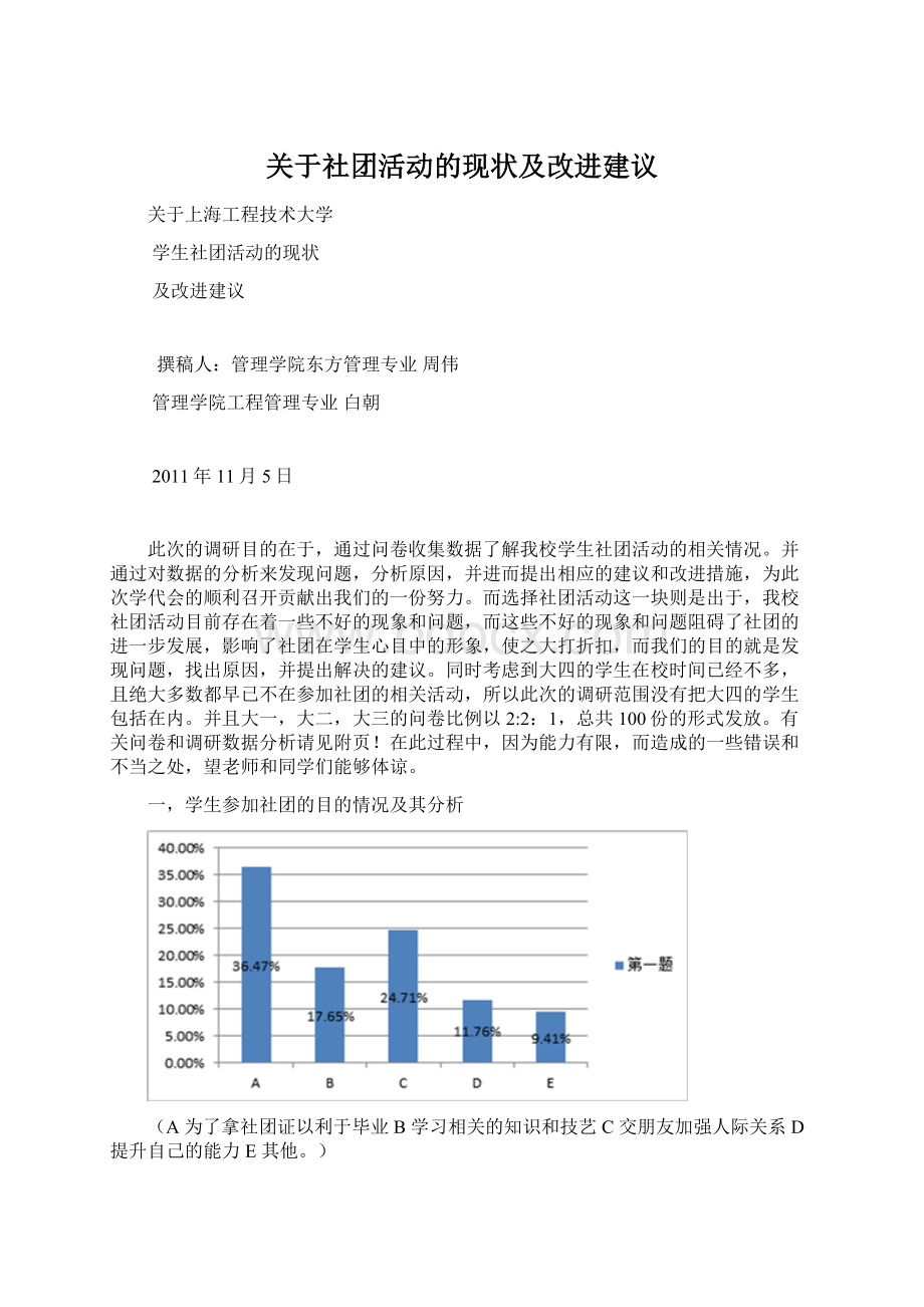 关于社团活动的现状及改进建议.docx_第1页