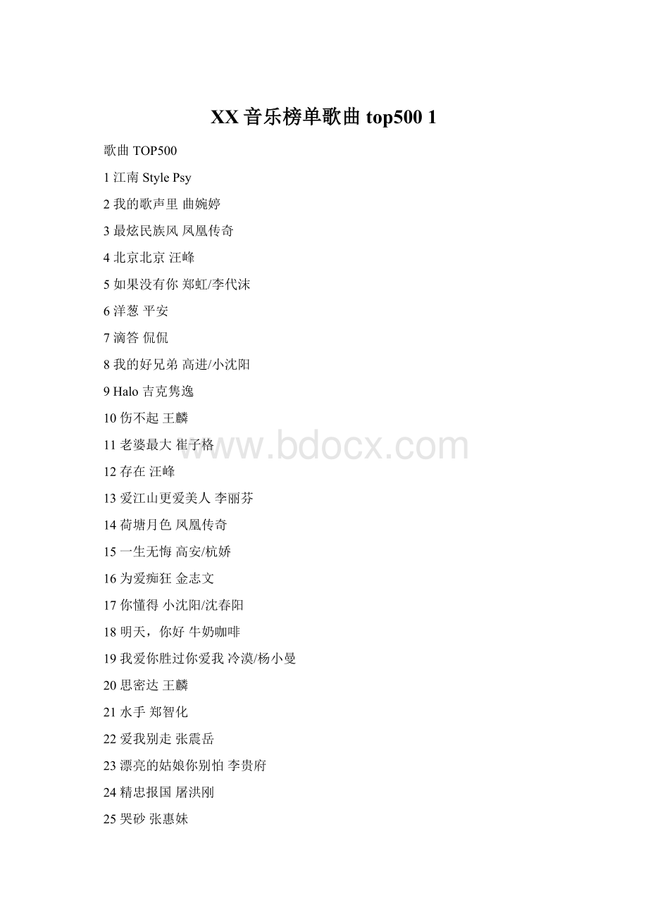 百度音乐榜单歌曲top500 1Word文件下载.docx