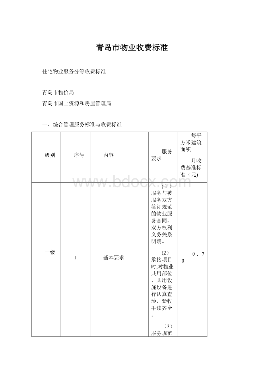 青岛市物业收费标准.docx