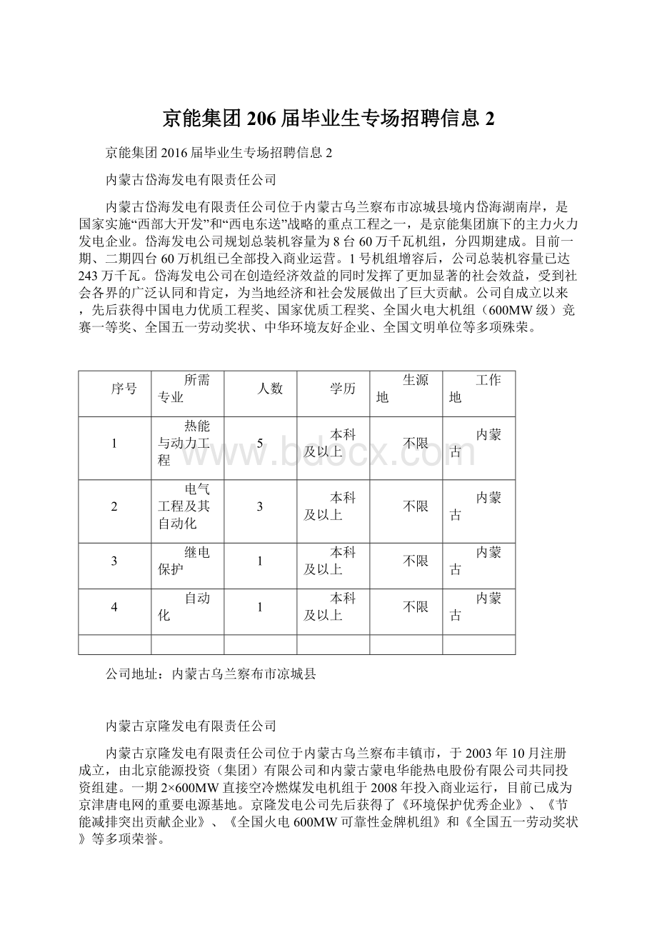 京能集团206届毕业生专场招聘信息2.docx_第1页