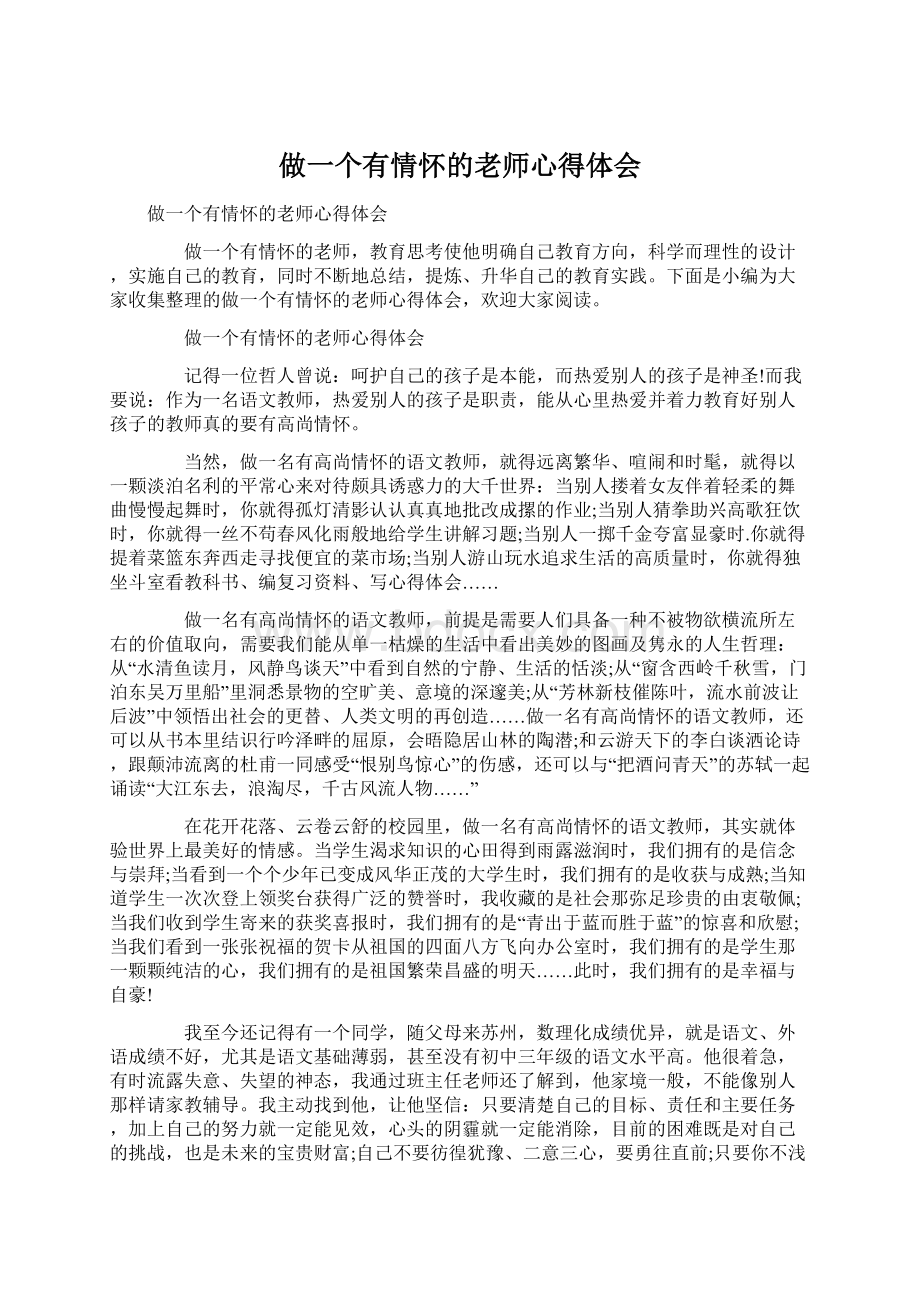 做一个有情怀的老师心得体会Word格式.docx