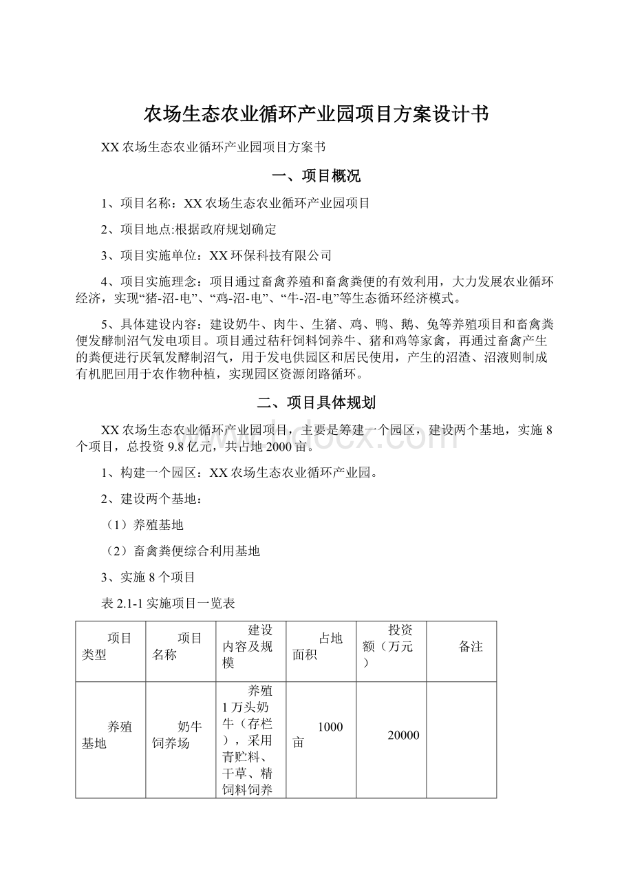 农场生态农业循环产业园项目方案设计书Word格式文档下载.docx