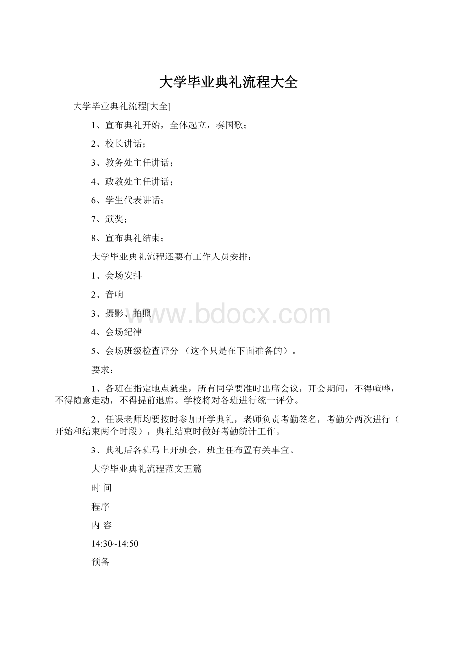 大学毕业典礼流程大全Word文档下载推荐.docx