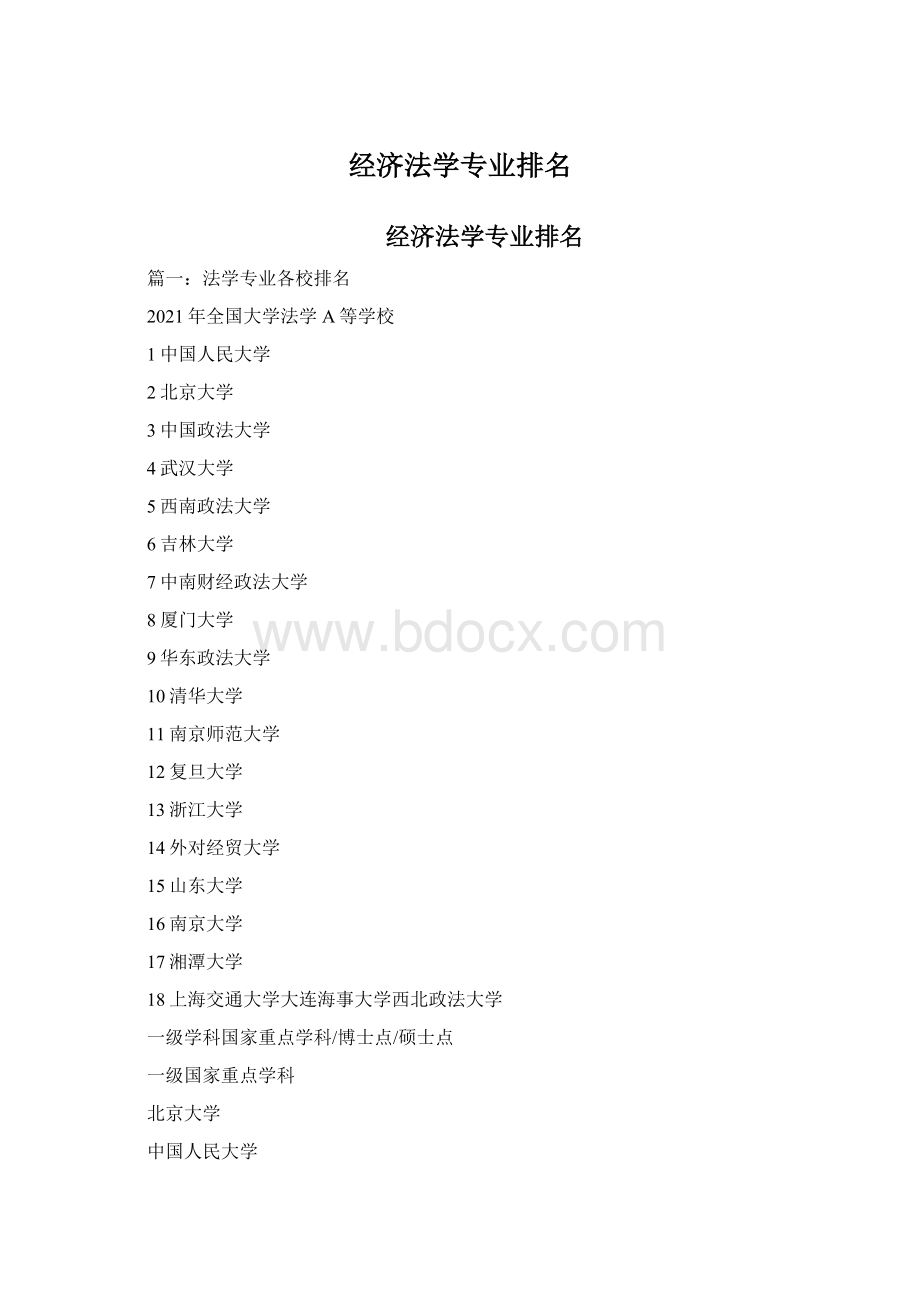 经济法学专业排名Word格式文档下载.docx