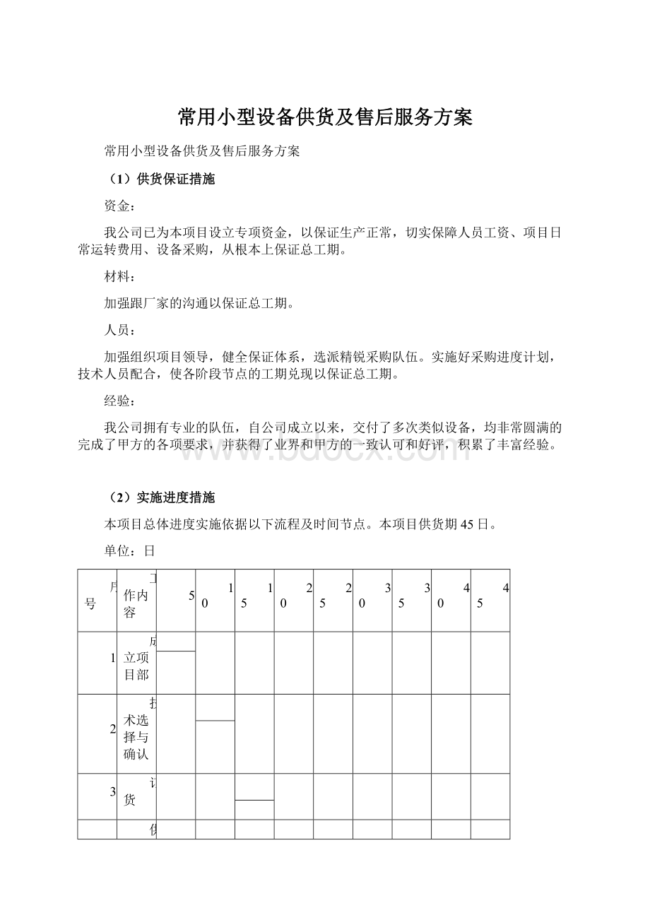 常用小型设备供货及售后服务方案Word格式.docx_第1页