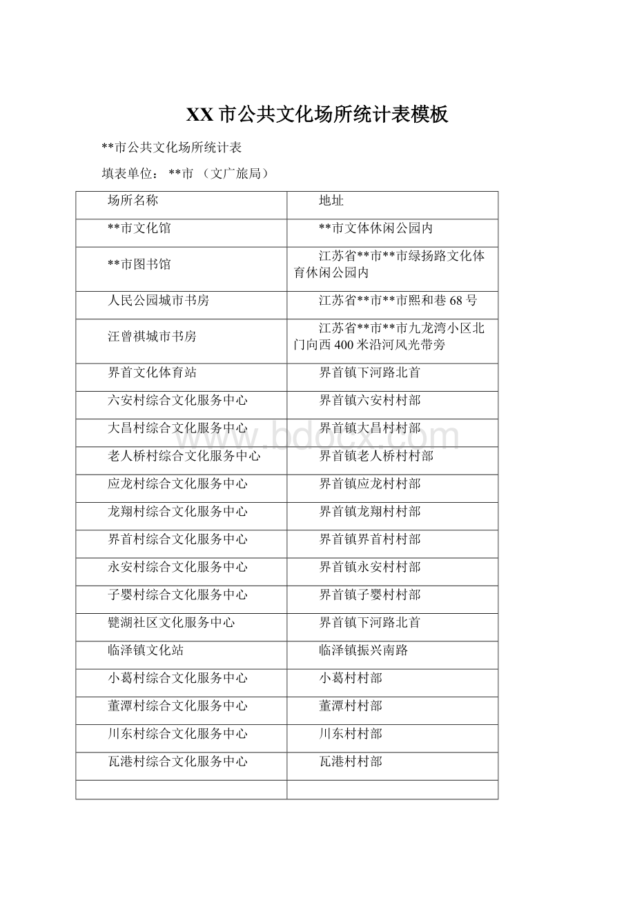 XX市公共文化场所统计表模板Word文档下载推荐.docx