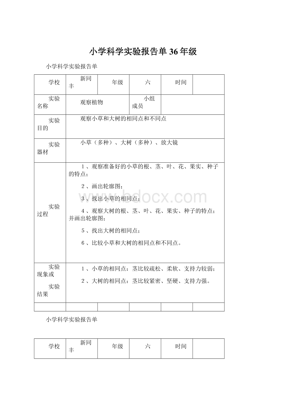 小学科学实验报告单36年级.docx_第1页