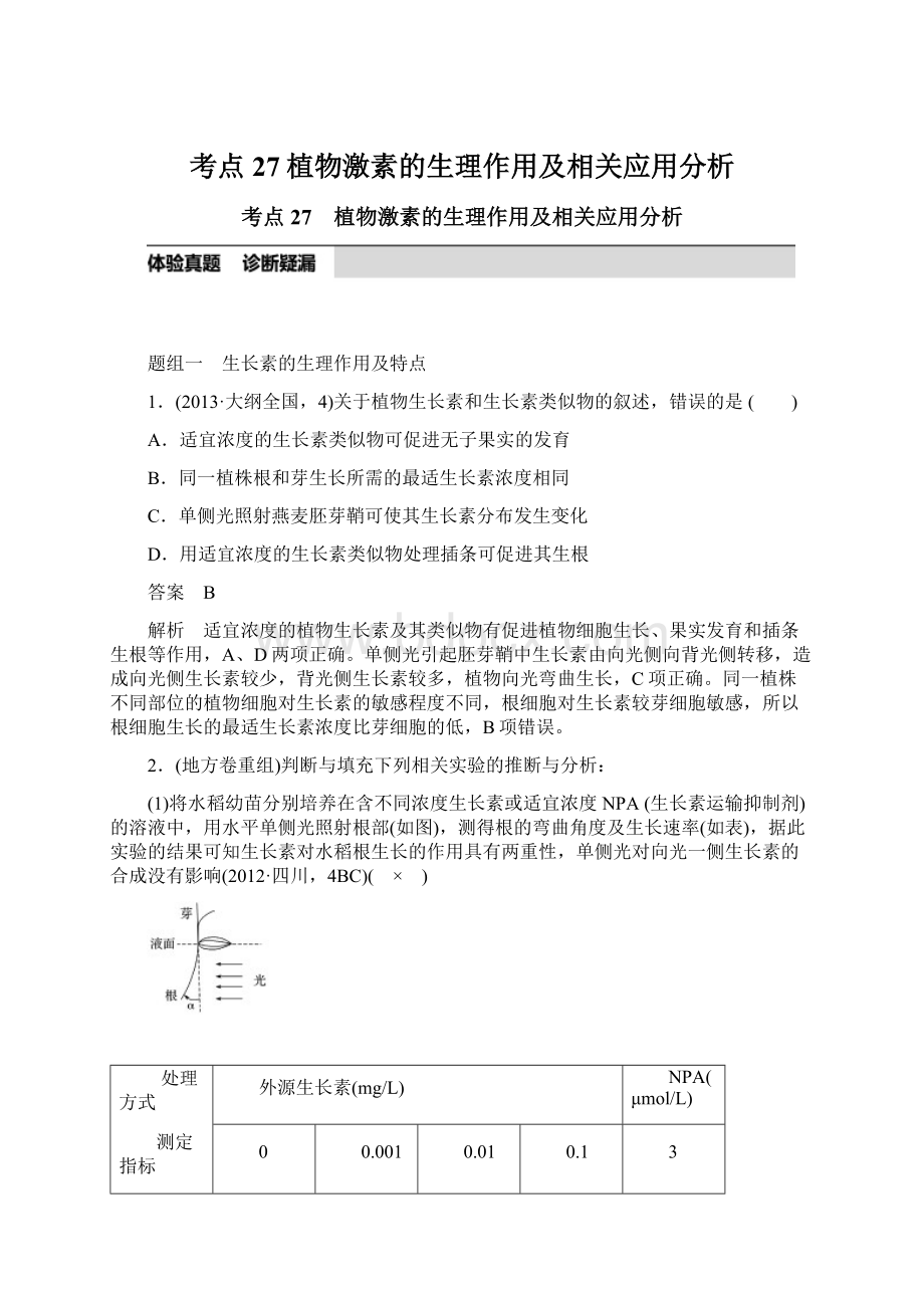 考点27植物激素的生理作用及相关应用分析.docx