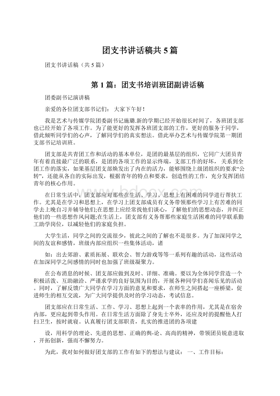 团支书讲话稿共5篇Word格式文档下载.docx