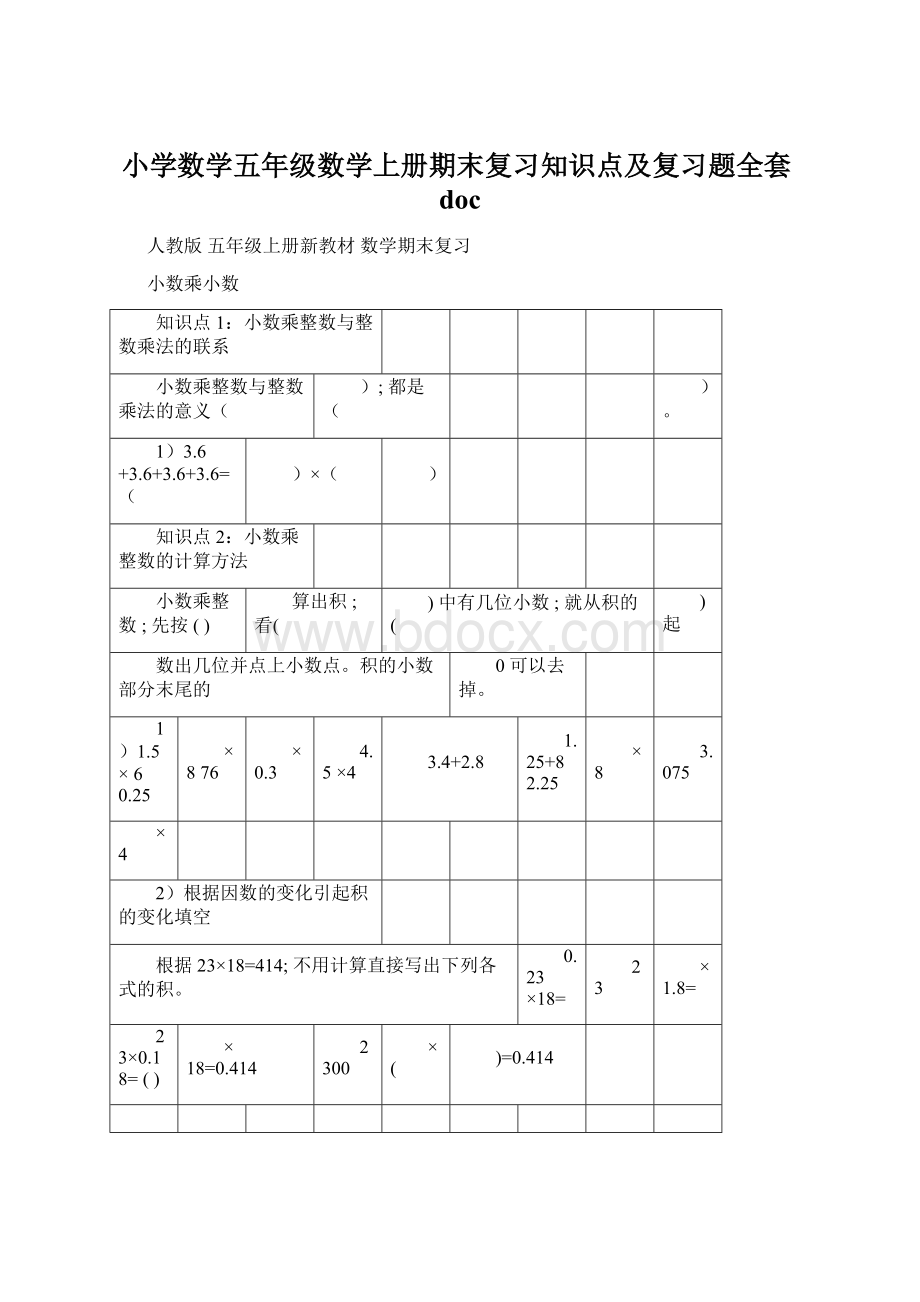 小学数学五年级数学上册期末复习知识点及复习题全套docWord格式.docx_第1页