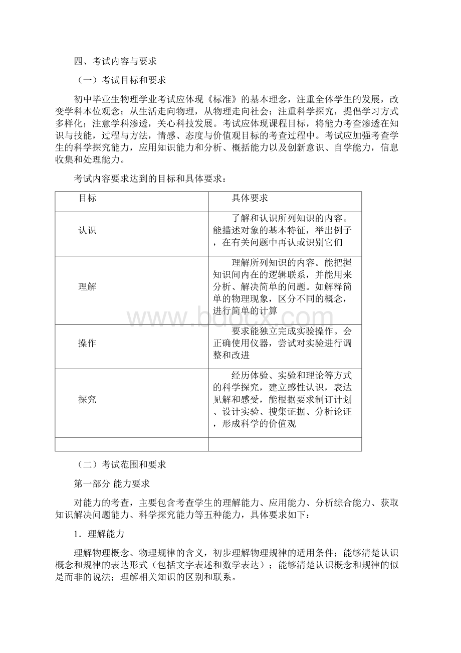 广东省初中学业水平考试物理科目考试大纲Word文档下载推荐.docx_第2页