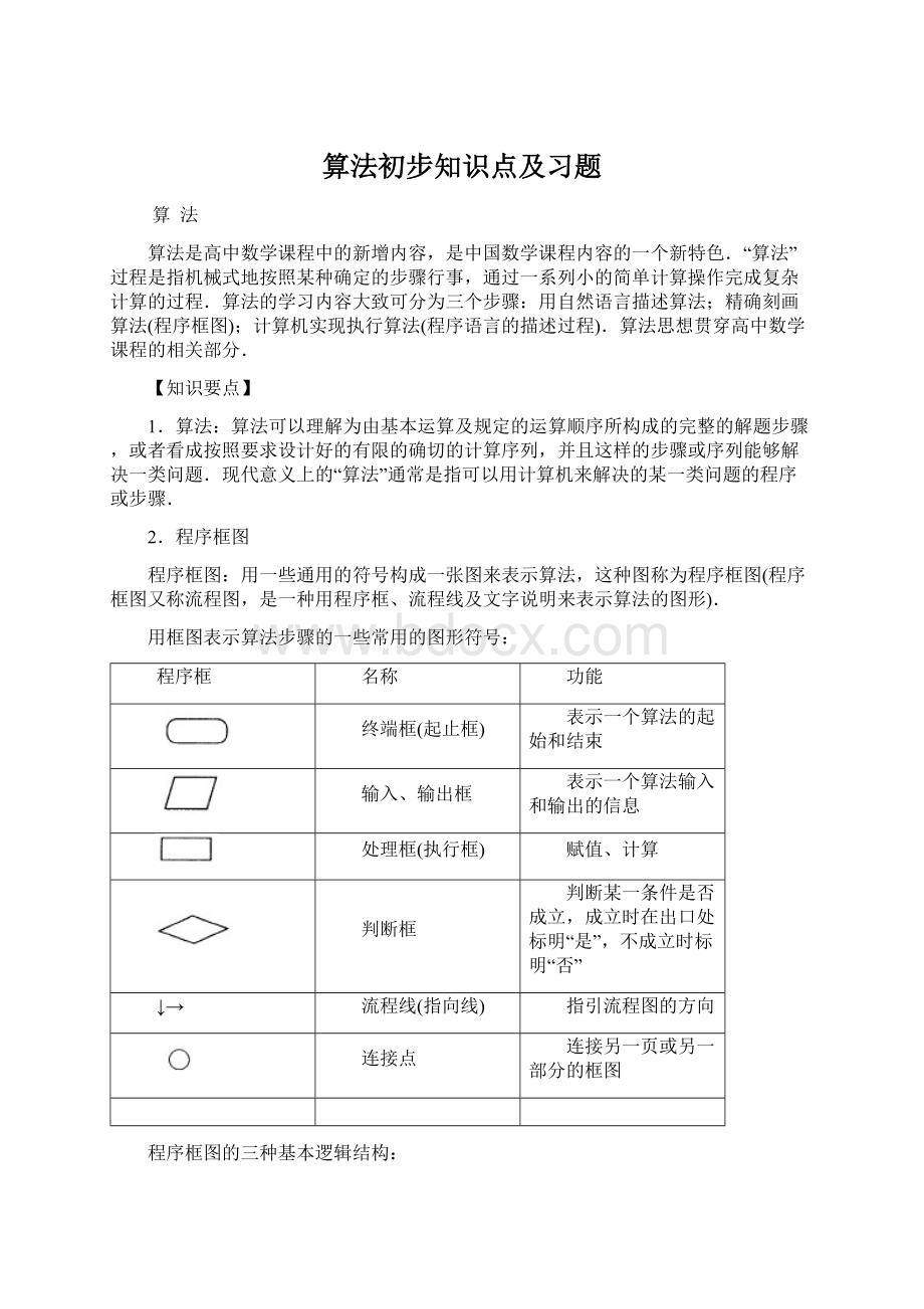 算法初步知识点及习题Word文件下载.docx