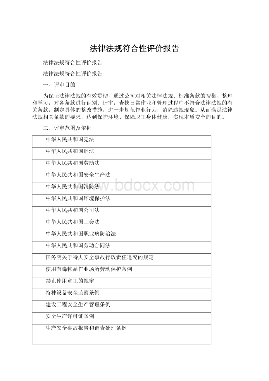 法律法规符合性评价报告Word格式.docx_第1页