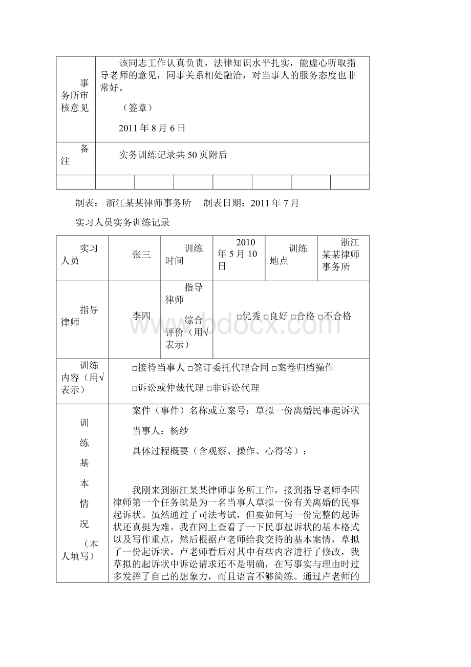 实习律师执业必备材料实务训练情况登记表Word下载.docx_第2页