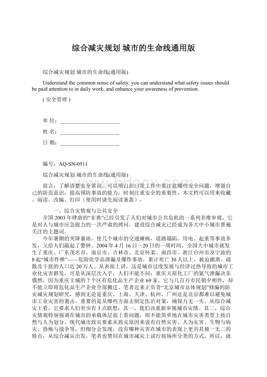 综合减灾规划 城市的生命线通用版.docx