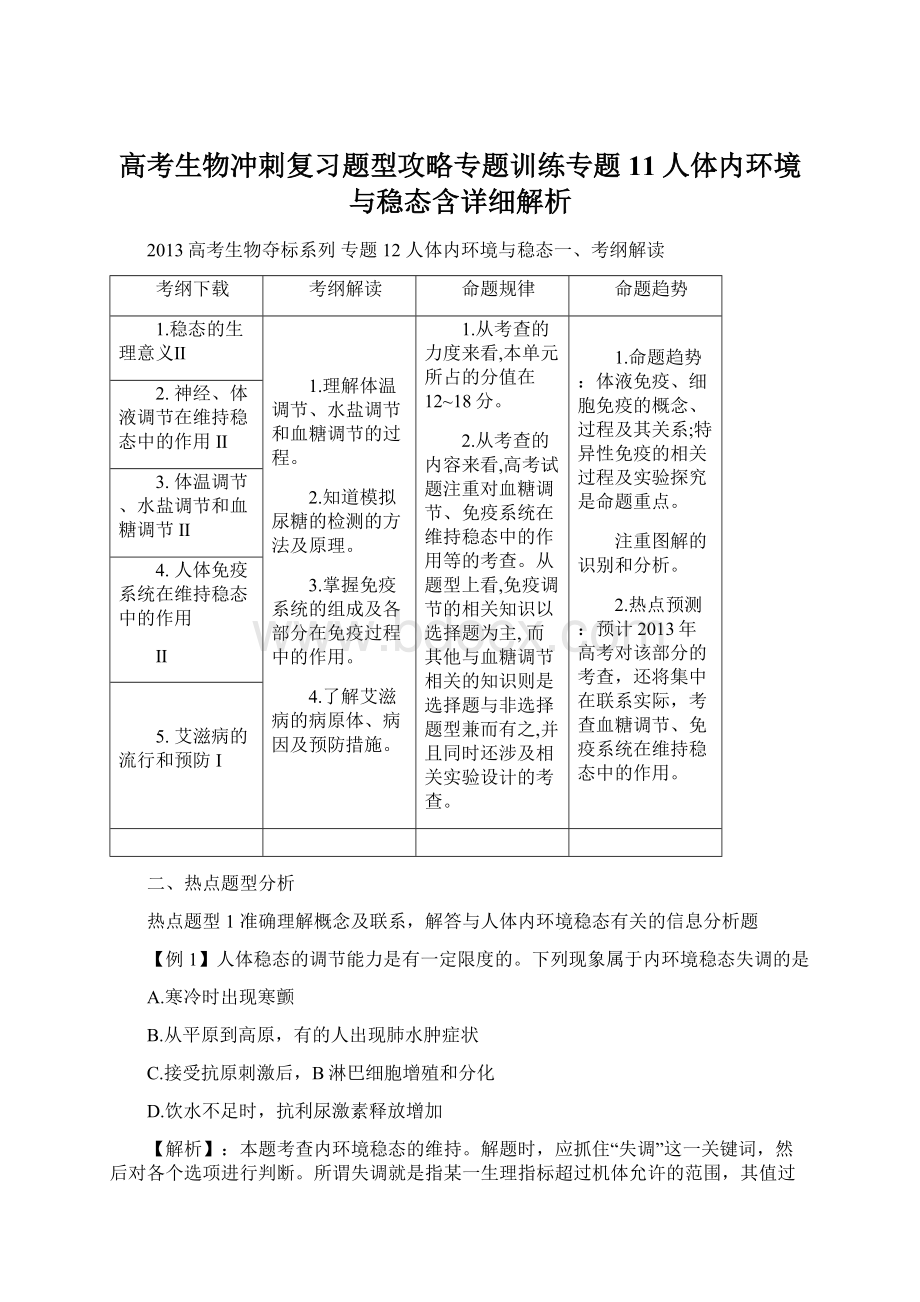 高考生物冲刺复习题型攻略专题训练专题11人体内环境与稳态含详细解析.docx_第1页