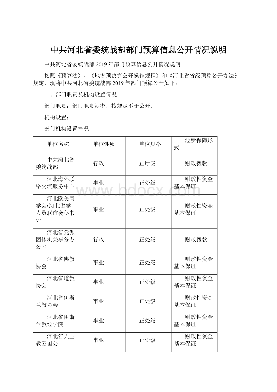 中共河北省委统战部部门预算信息公开情况说明.docx_第1页