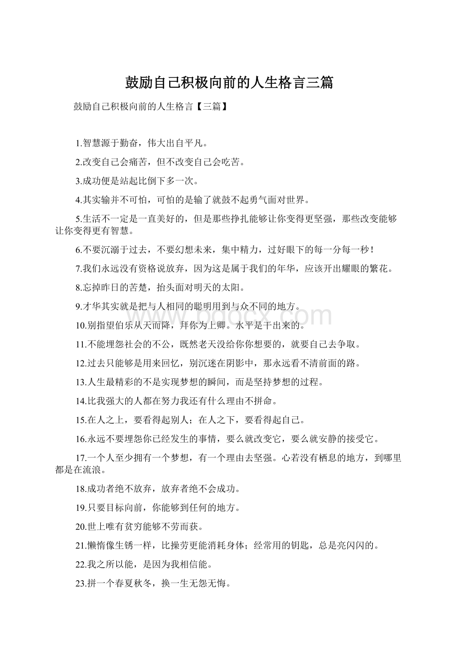 鼓励自己积极向前的人生格言三篇Word格式文档下载.docx