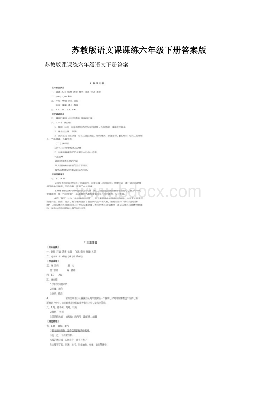 苏教版语文课课练六年级下册答案版Word下载.docx