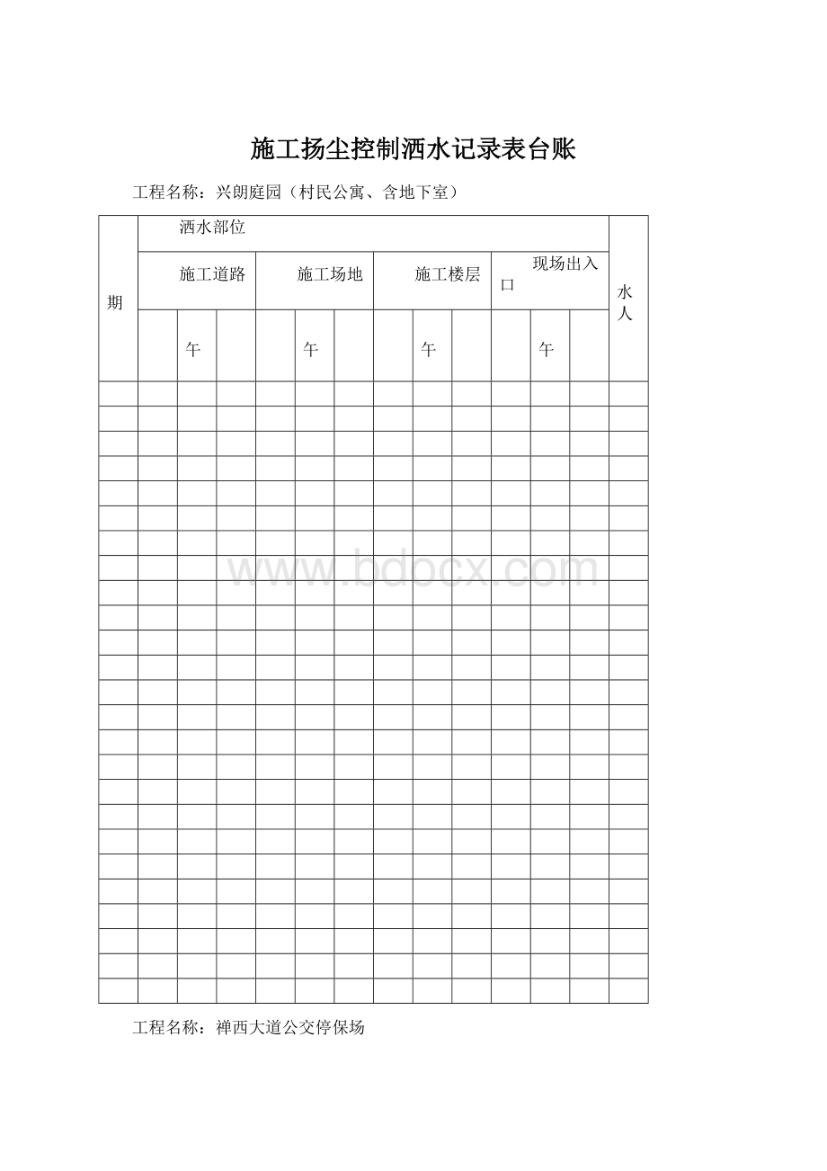 施工扬尘控制洒水记录表台账Word格式文档下载.docx