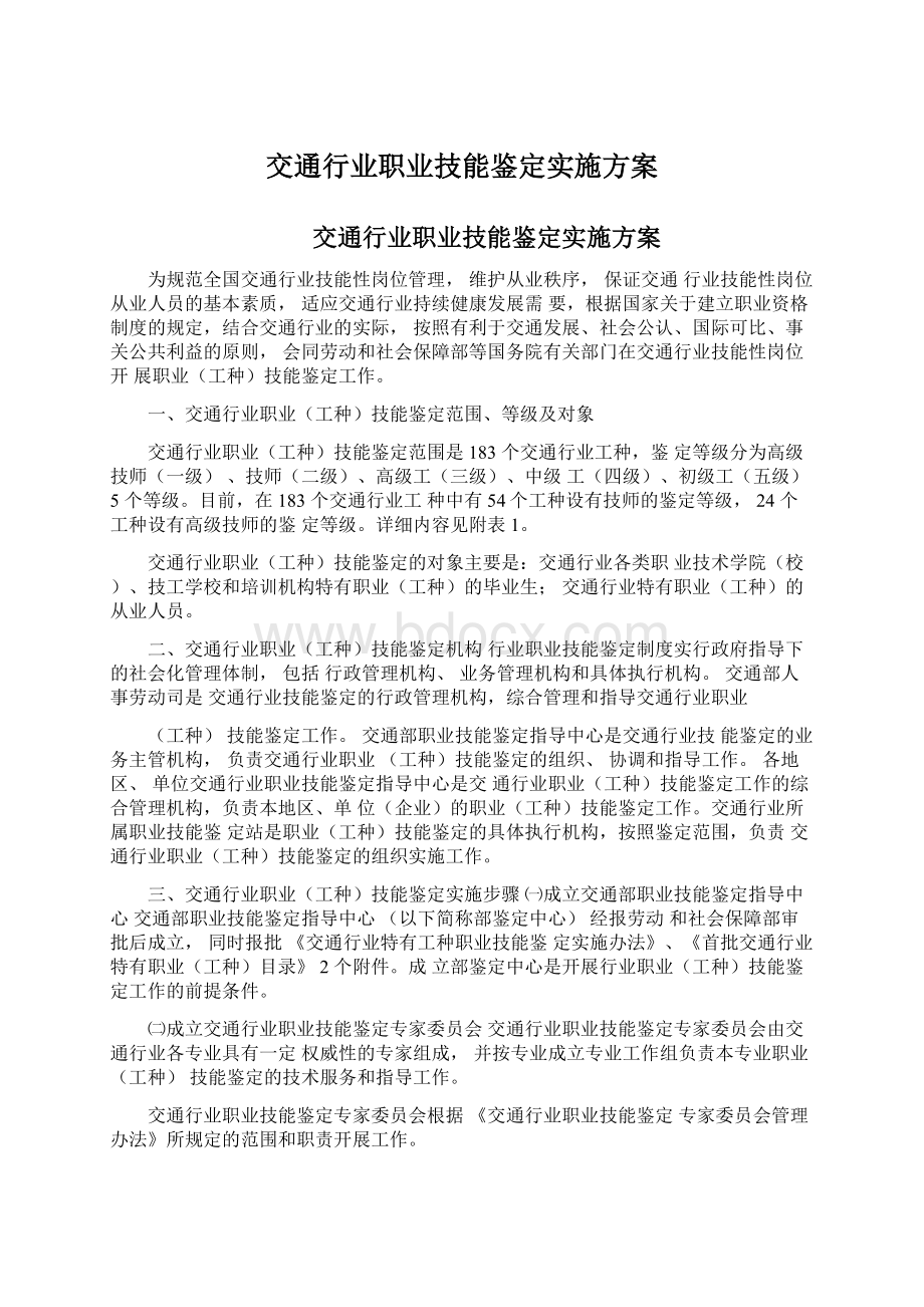 交通行业职业技能鉴定实施方案Word文档格式.docx